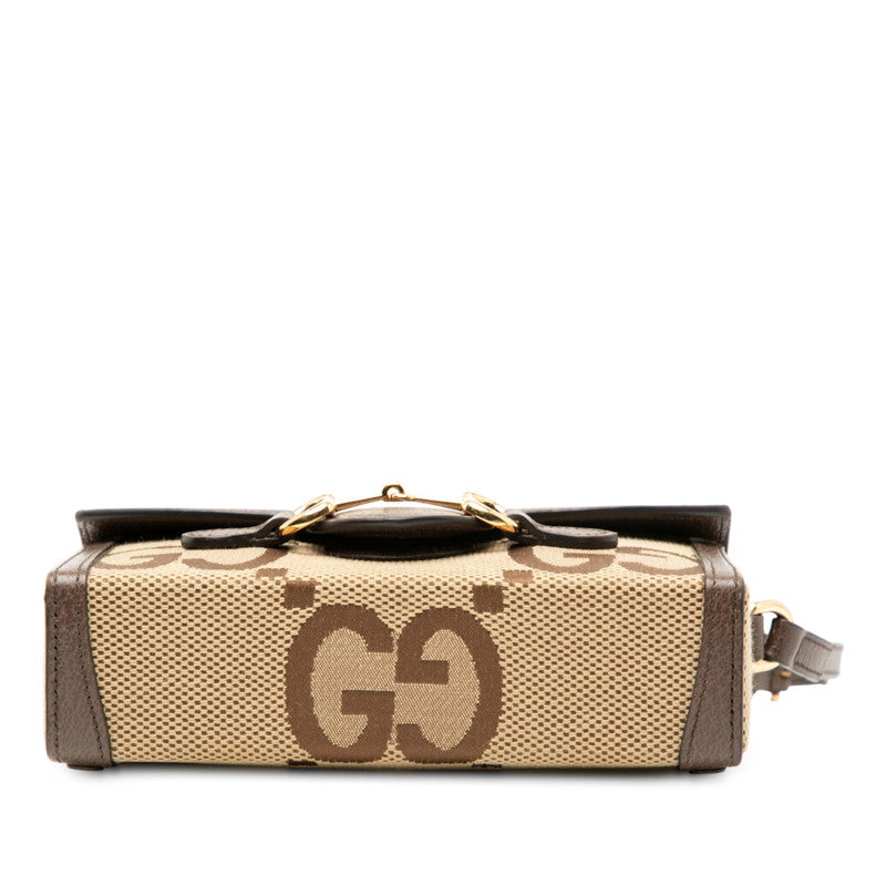 Gucci Jumbo GG Horsebit 1955 Canvas Leather Shoulder Bag