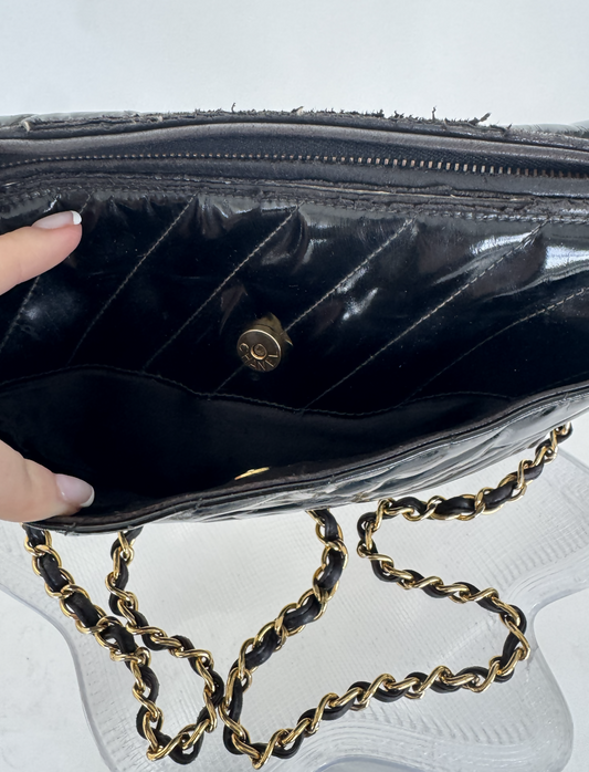 Chanel   Diamond CC Patent Crossbody Bag