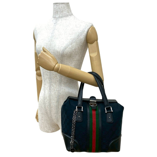 Gucci GG Logo Charm Leather Canvas Handbag