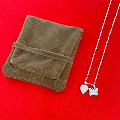 Gucci Heart Butterfly Silver 925 Necklace