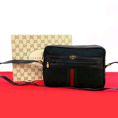 Gucci GG Logo Canvas Leather Shoulder Bag