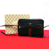 Gucci GG Logo Canvas Leather Shoulder Bag