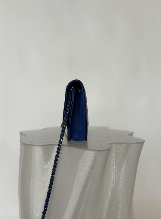 Chanel Blue Quilted Patent Leather WOC Clutch Bag