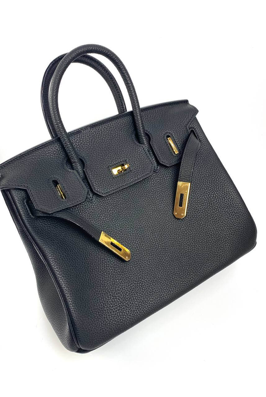 Luxury Hermes Birkin 30 Biscuit Togo Leather Black Gold Hardware