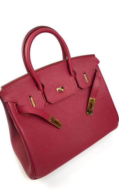 Luxury Hermes Birkin 30 Biscuit Togo Leather red Gold Hardware