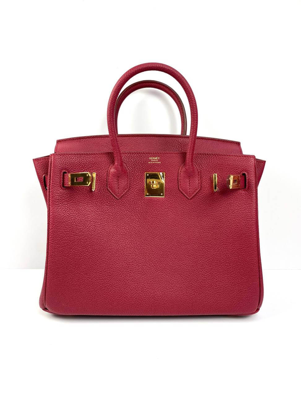 Luxury Hermes Birkin 30 Biscuit Togo Leather red Gold Hardware