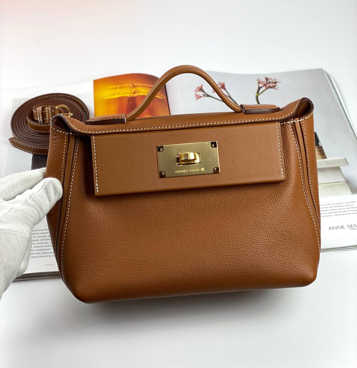 Luxury Hermes 24/24 Bag Evercolor with Swift 21  brown Gold Hardware