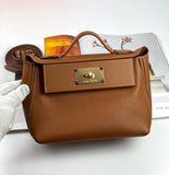 Luxury Hermes 24/24 Bag Evercolor with Swift 21  brown Gold Hardware