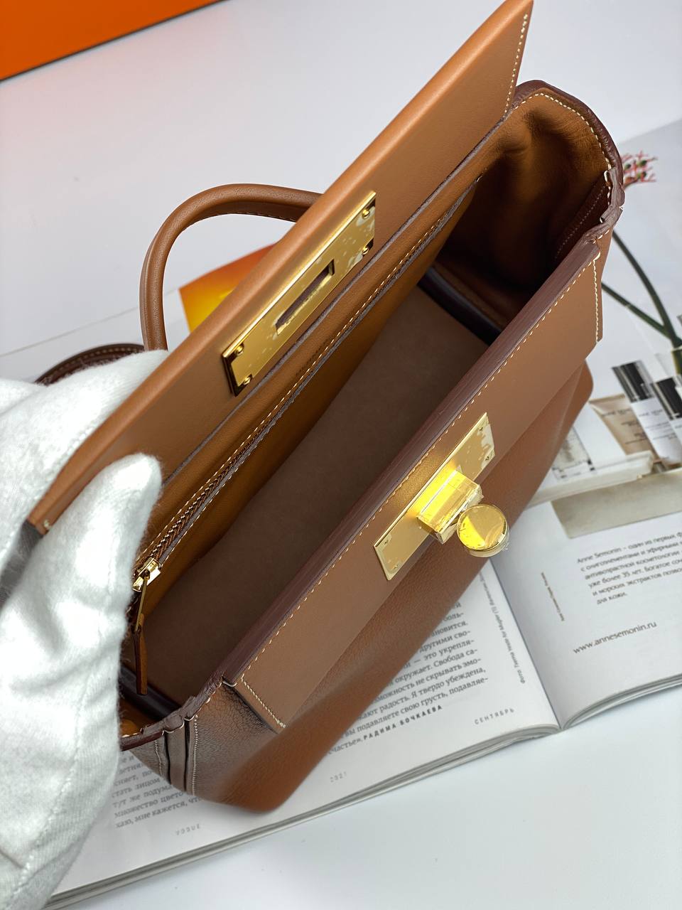 Luxury Hermes 24/24 Bag Evercolor with Swift 21  brown Gold Hardware
