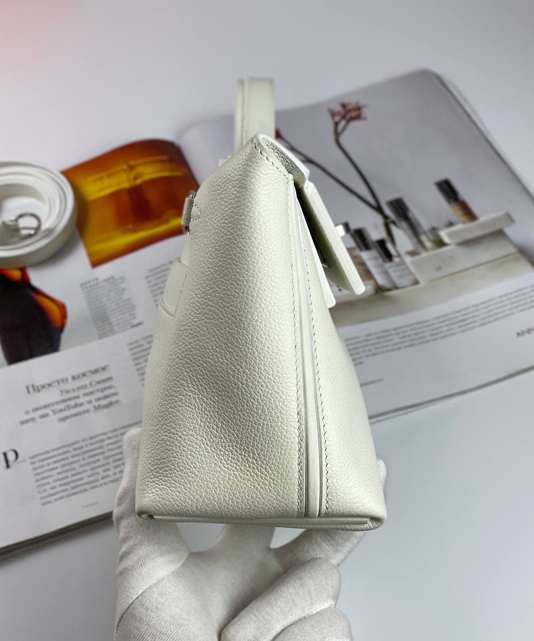 Luxury Hermes 24/24 Bag Evercolor with Swift 21 white palladium-platedHardware