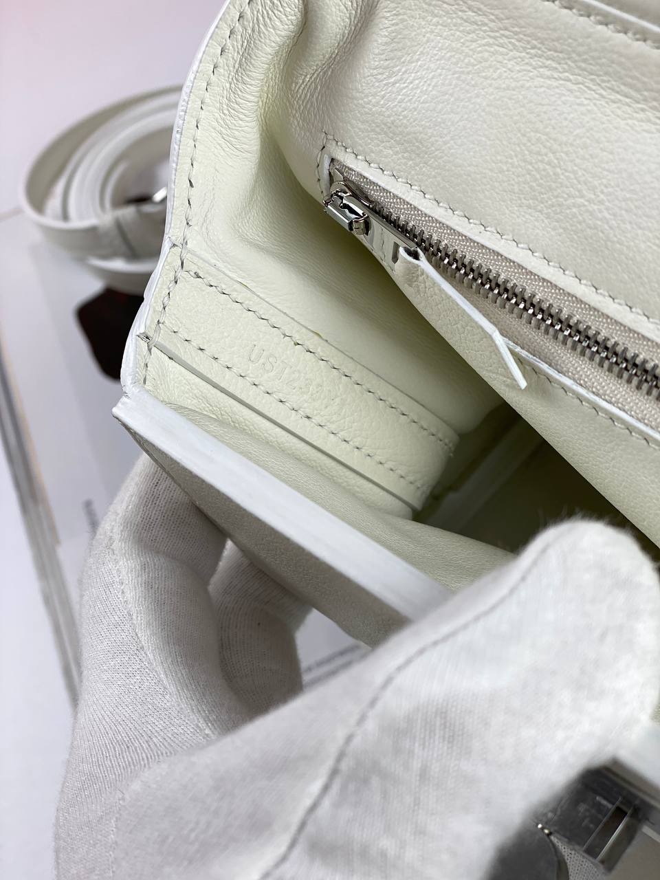 Luxury Hermes 24/24 Bag Evercolor with Swift 21 white palladium-platedHardware