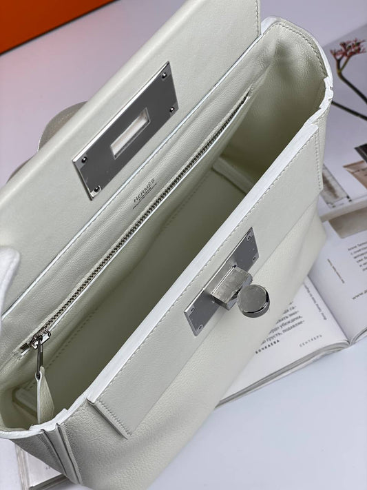 Luxury Hermes 24/24 Bag Evercolor with Swift 21 white palladium-platedHardware