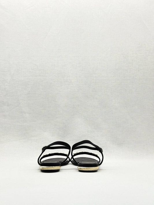 CHANEL Ankle Strap Black Size EU 38.5C Sandals