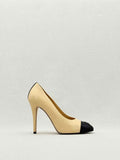 CHANEL Beige w/ Black CC Cap Toe Size EU 38 Pumps