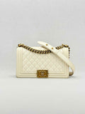 CHANEL Boy Beige Quilted Shoulder Bag