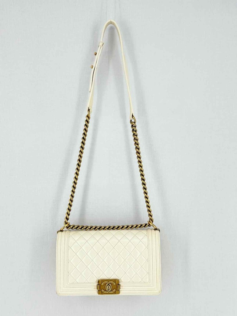 CHANEL Boy Beige Quilted Shoulder Bag