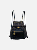 CHANEL CC Drawstring Black Quilted Backpack