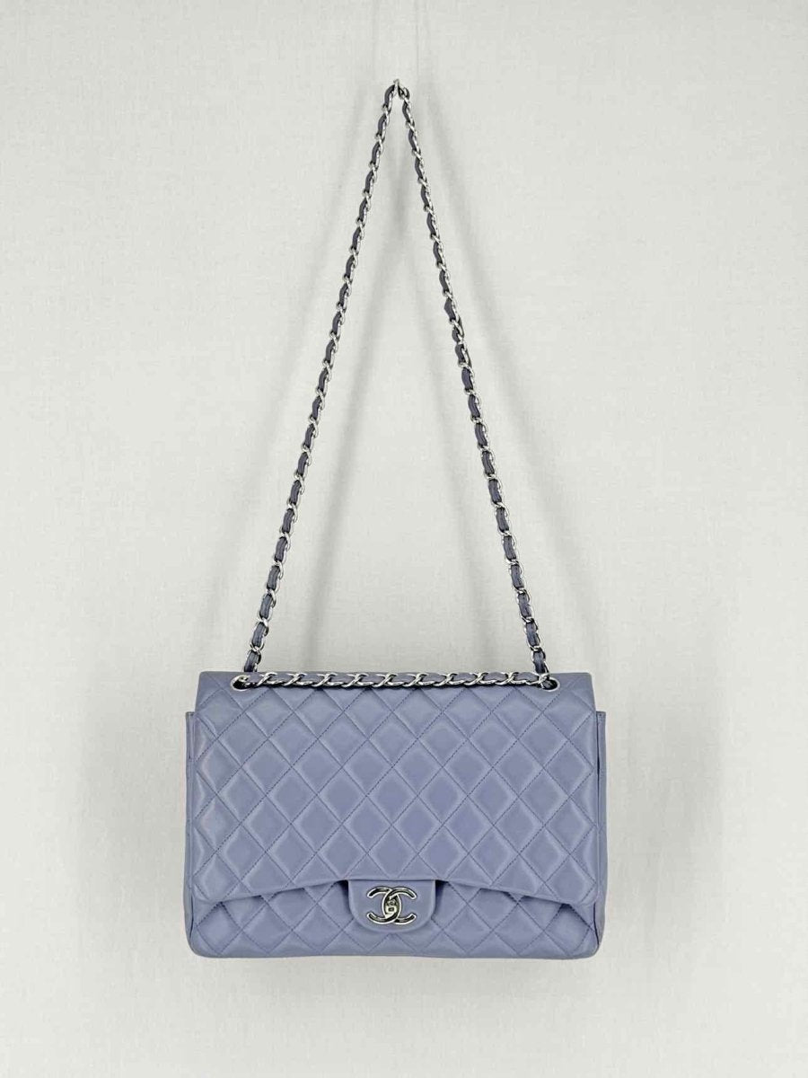 CHANEL Classic Double Flap Grey Quilted Shoulder Bag