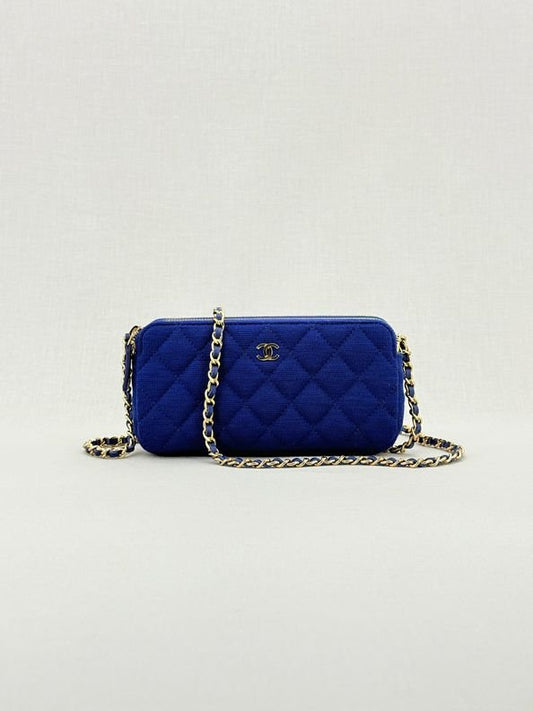 CHANEL Double Zip WOC Blue Quilted Crossbody