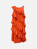 CHANEL Ruffled Rusty Orange Logo Size US 8 Short Dress