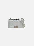 CHANEL New Boy Flap Silver Perforated Shoulder Bag