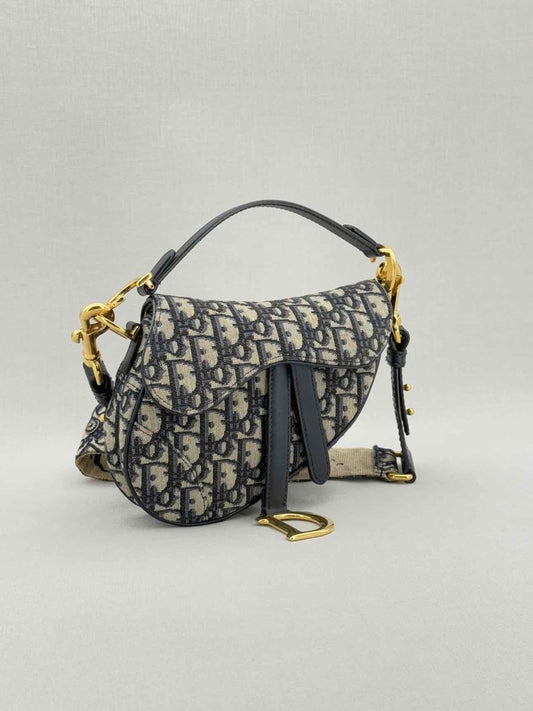 CHRISTIAN DIOR Blue Jacquard Saddle Bag