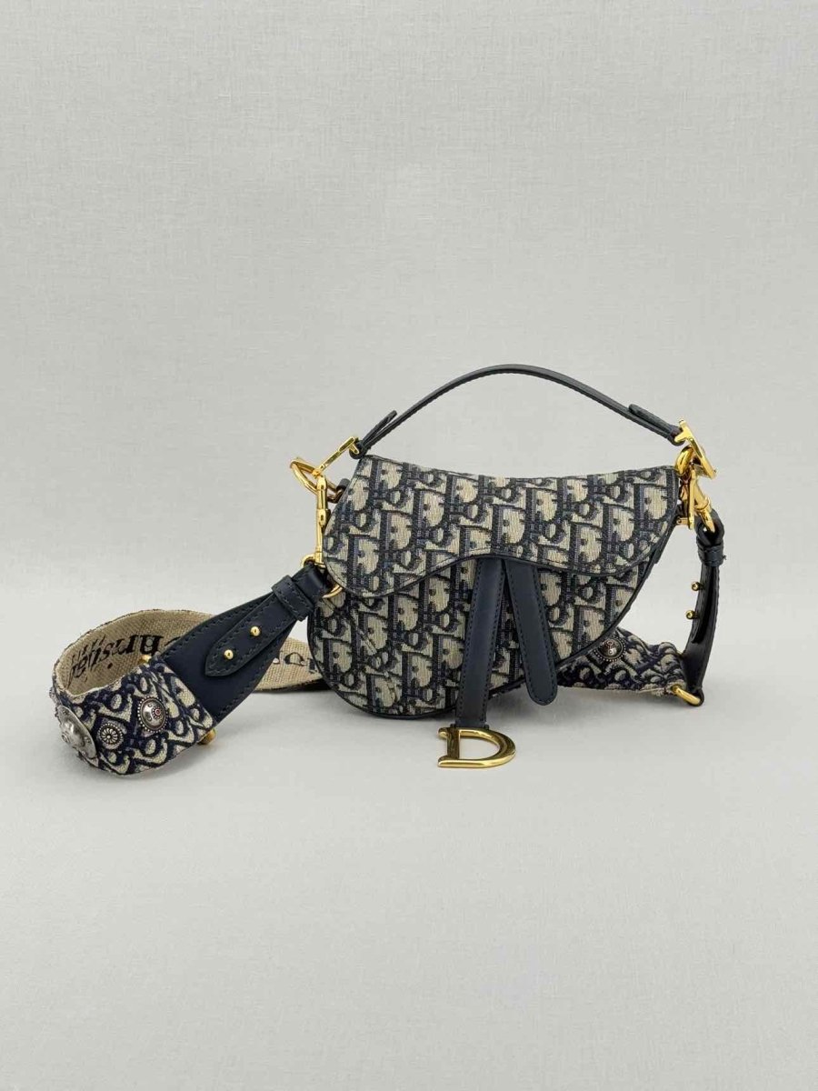 CHRISTIAN DIOR Blue Jacquard Saddle Bag