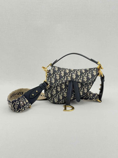 CHRISTIAN DIOR Blue Jacquard Saddle Bag