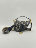 CHRISTIAN DIOR Blue Jacquard Saddle Bag