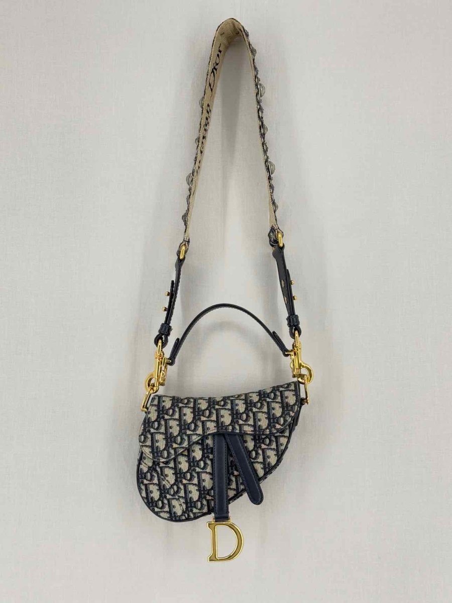 CHRISTIAN DIOR Blue Jacquard Saddle Bag
