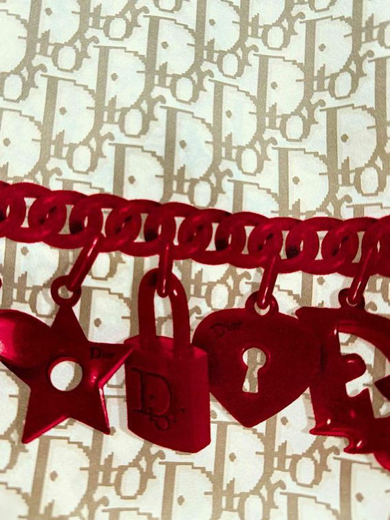 DIOR Beige & Red Oblique Scarf