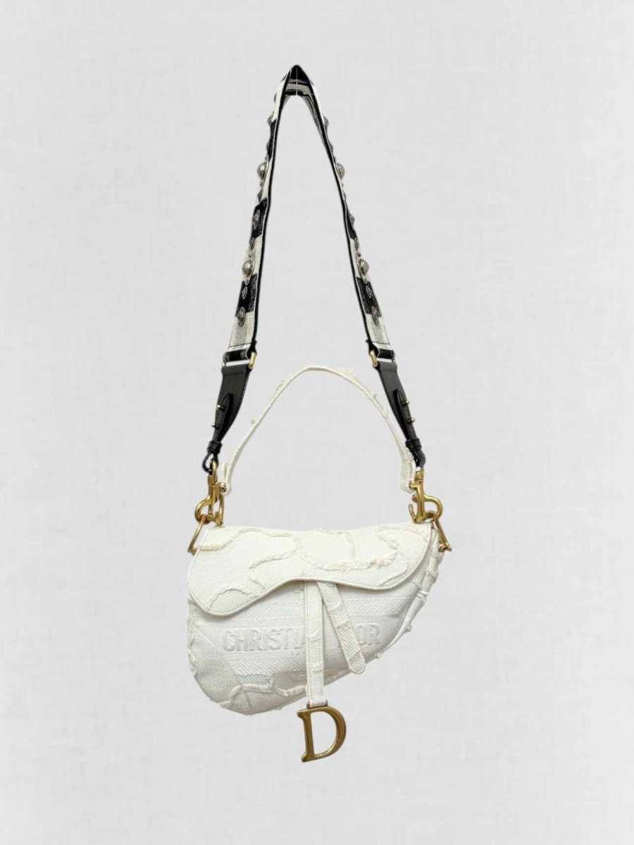 DIOR White Jacquard Saddle Bag