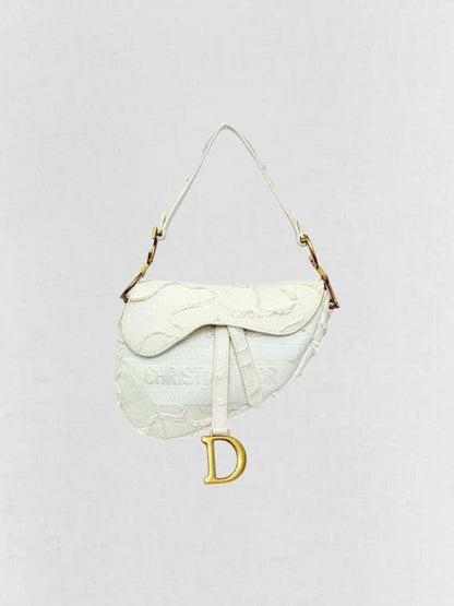 DIOR White Jacquard Saddle Bag