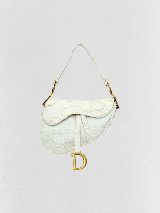 DIOR White Jacquard Saddle Bag