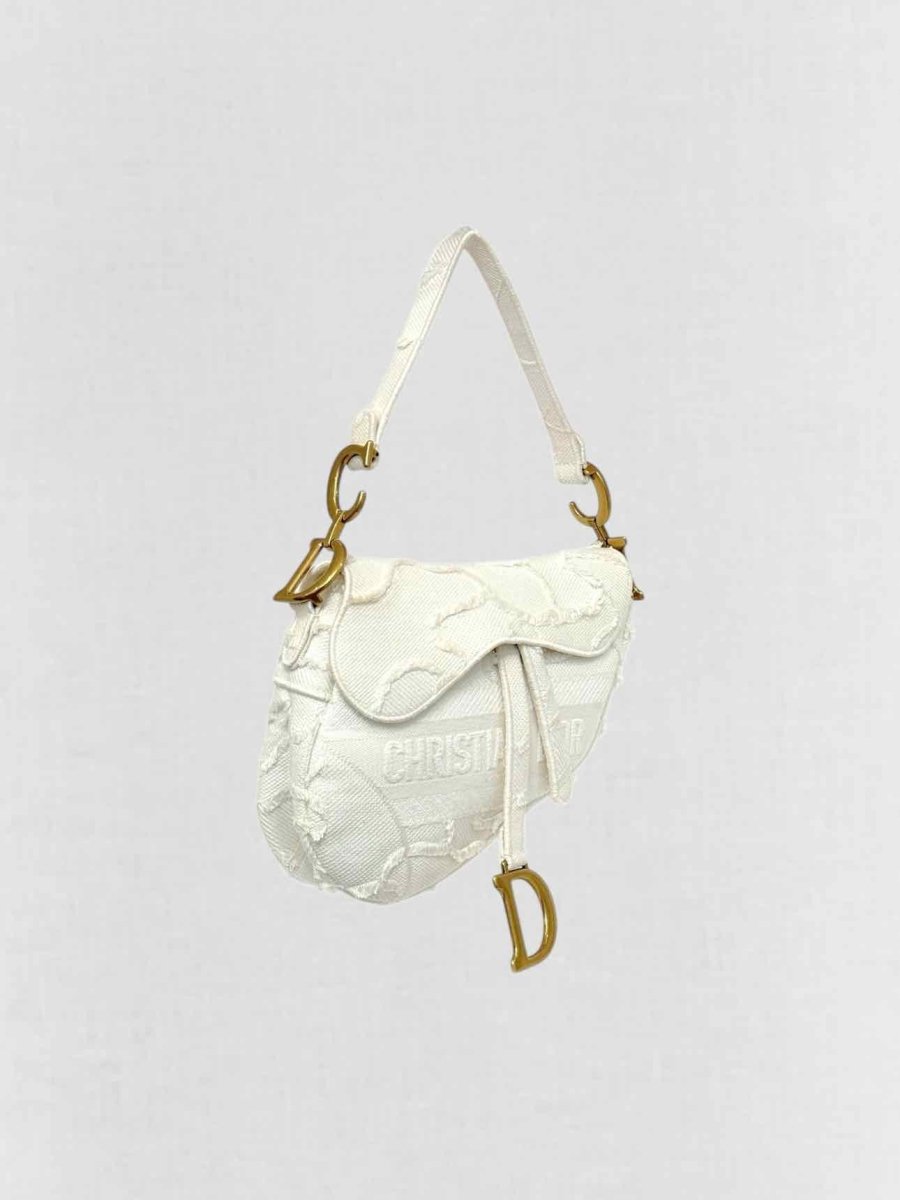 DIOR White Jacquard Saddle Bag