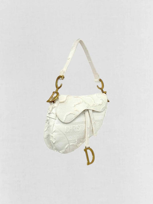 DIOR White Jacquard Saddle Bag