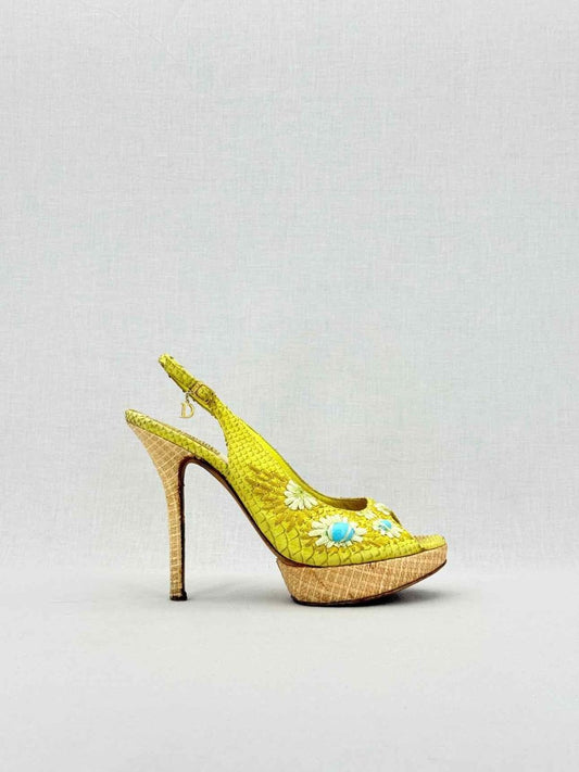 DIOR Yellow Snakeskin Size EU 38.5 Slingbacks