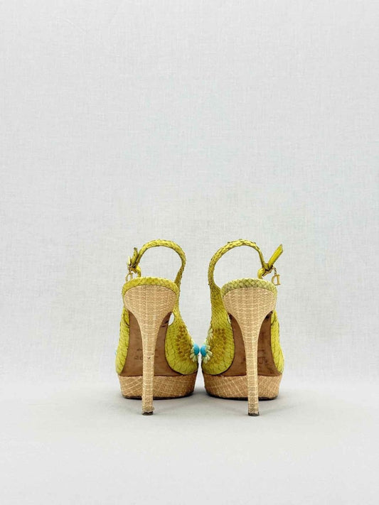 DIOR Yellow Snakeskin Size EU 38.5 Slingbacks