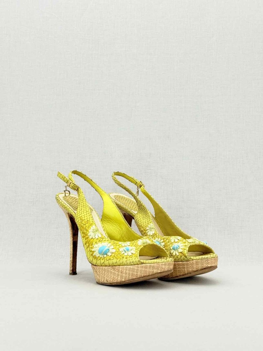 DIOR Yellow Snakeskin Size EU 38.5 Slingbacks
