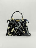 FENDI Peekaboo Navy Blue Printed Top Handle