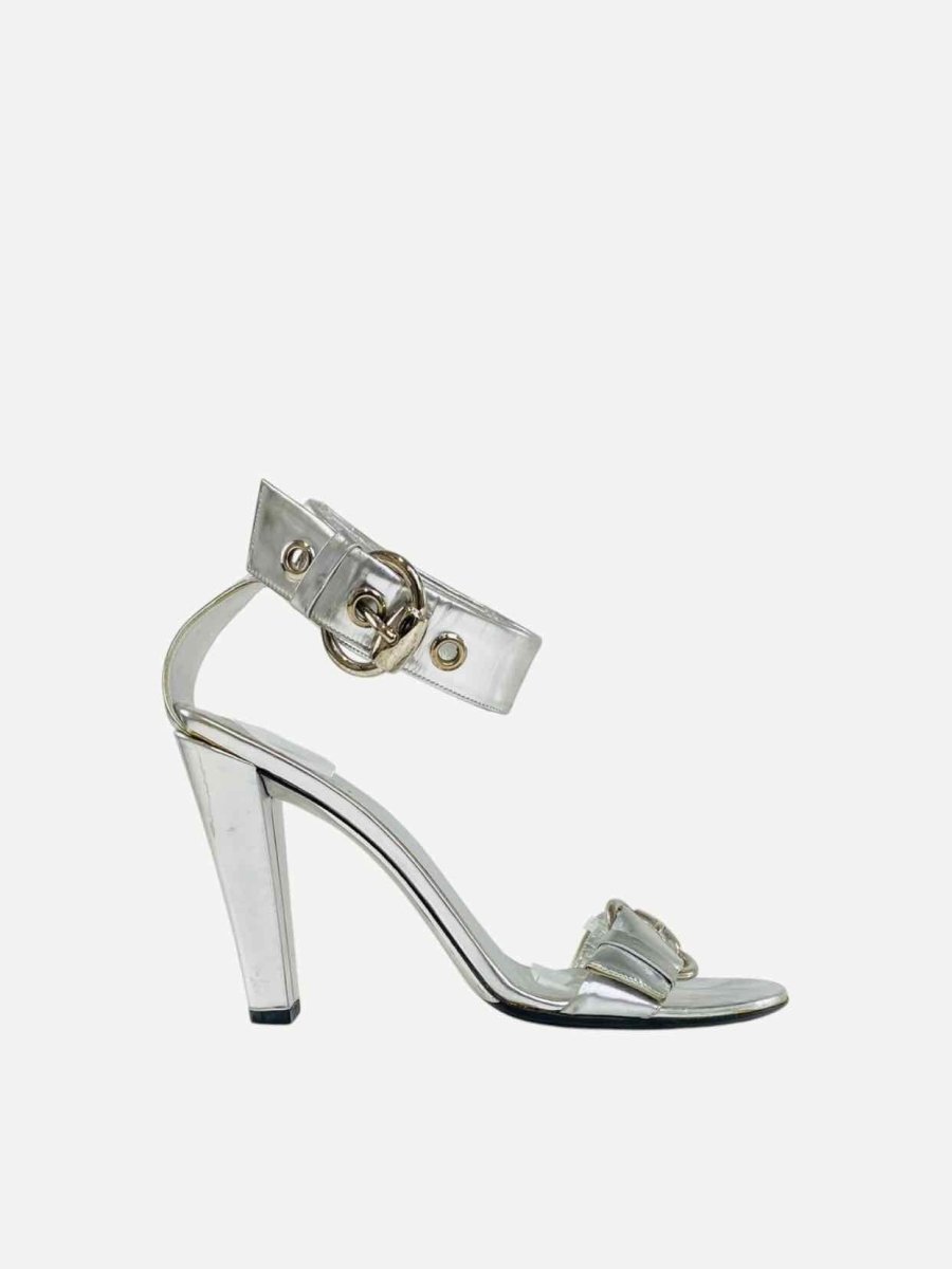 GUCCI Ankle Strap Silver Size EU 39.5 Heeled Sandals