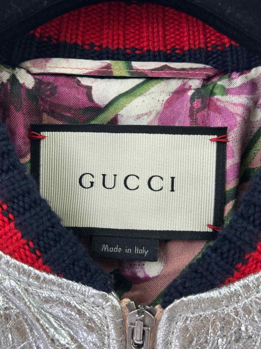 GUCCI Crinkled Leather Metallic Silver Size US 8 Jacket