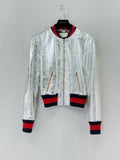 GUCCI Crinkled Leather Metallic Silver Size US 8 Jacket