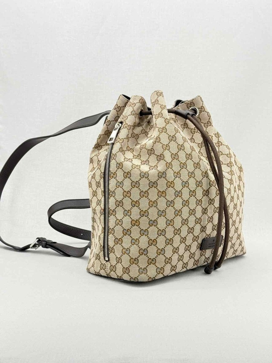 GUCCI Drawstring Brown GG Backpack