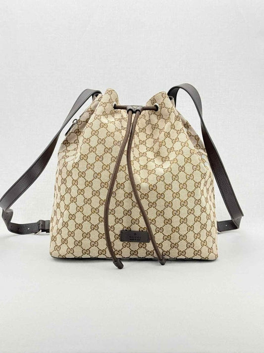GUCCI Drawstring Brown GG Backpack