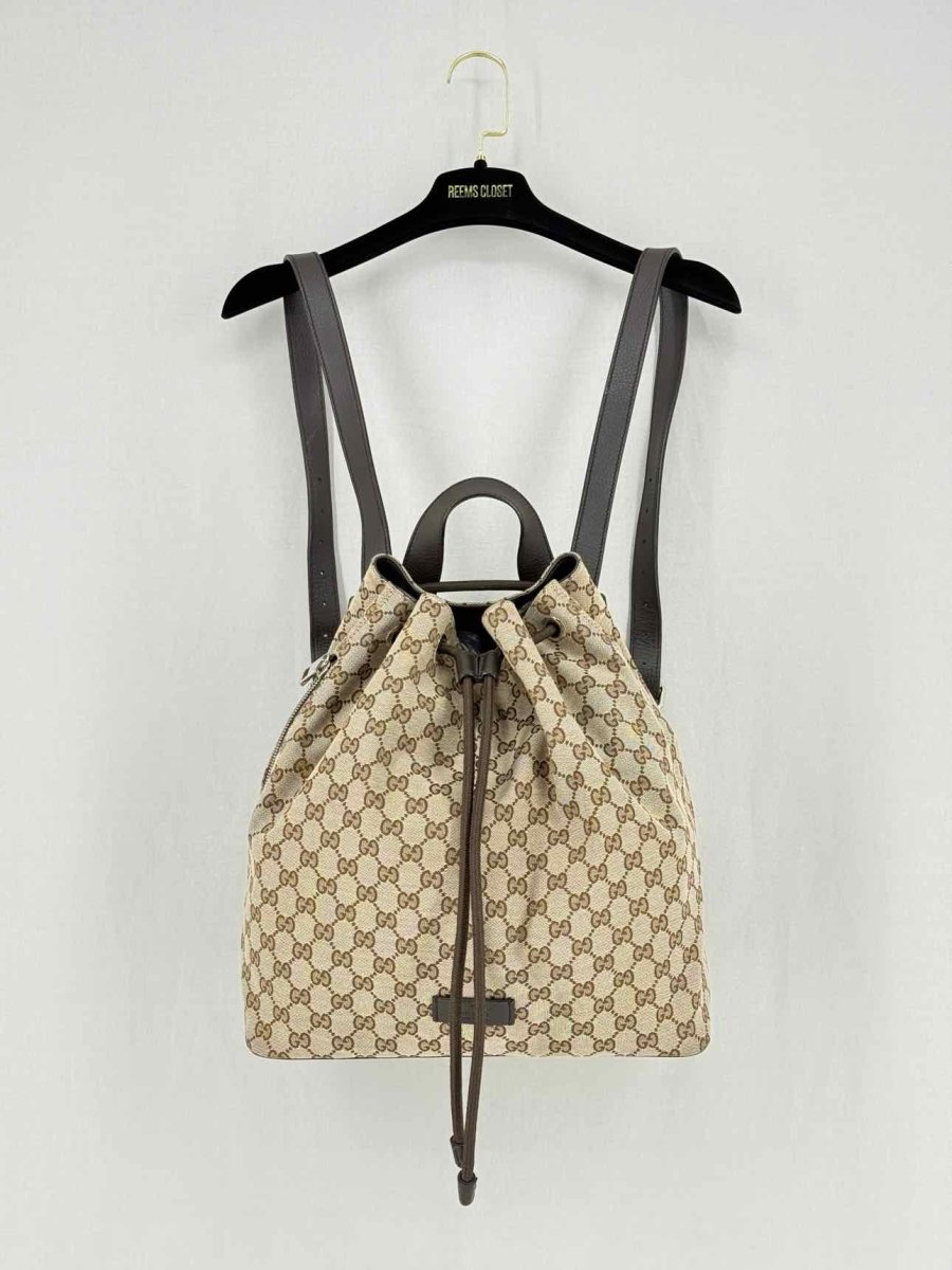 GUCCI Drawstring Brown GG Backpack