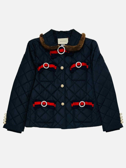 GUCCI Quilted Navy Blue Size US 4 Jacket