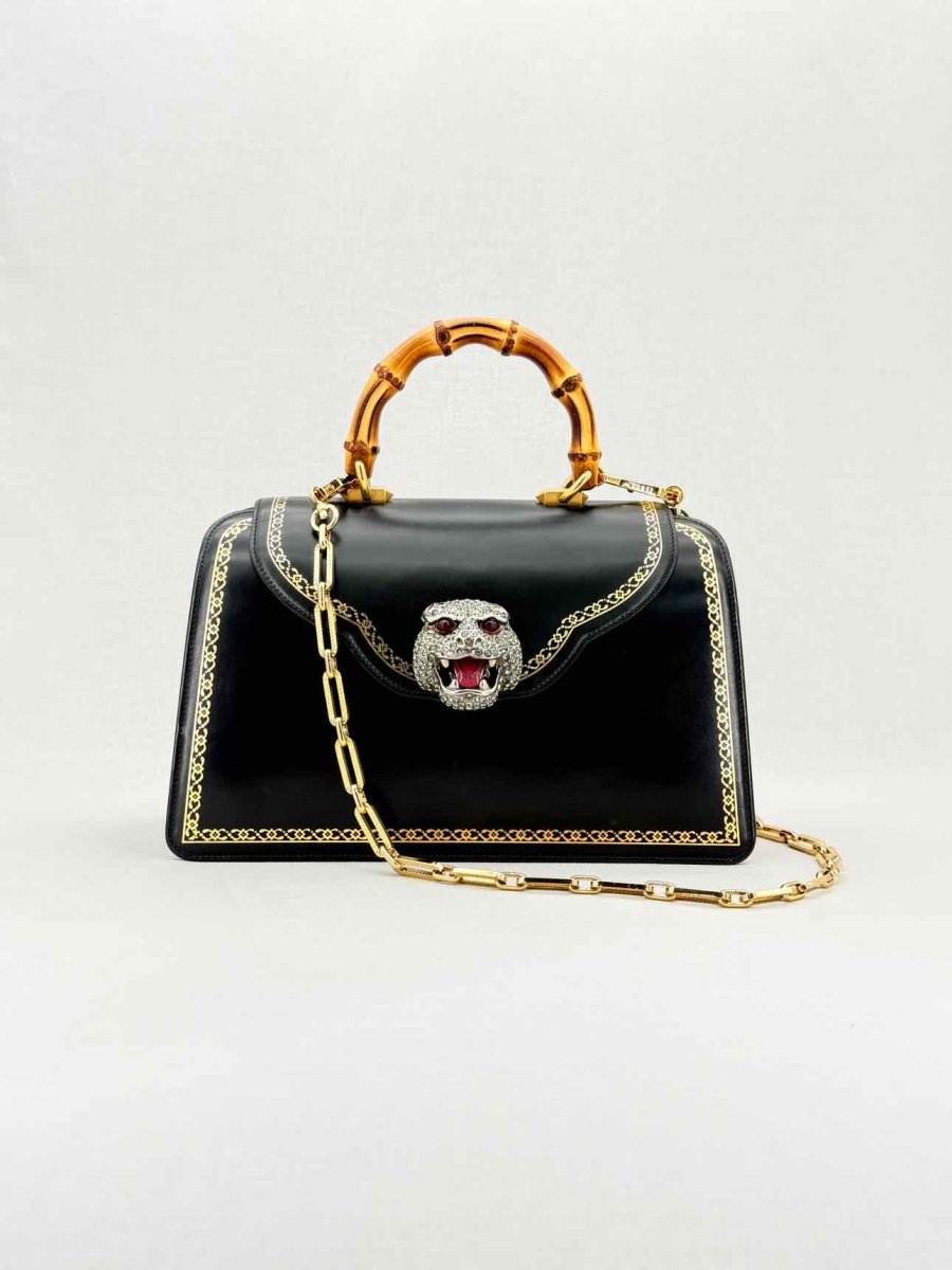 GUCCI Tiara Black Tiger Top Handle