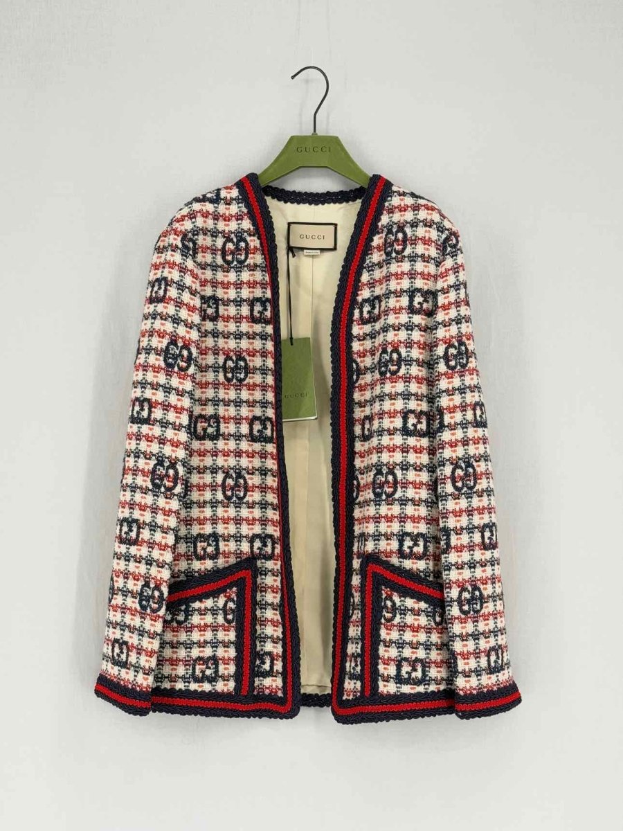 GUCCI White & Blue Checked Size US 8 Jacket