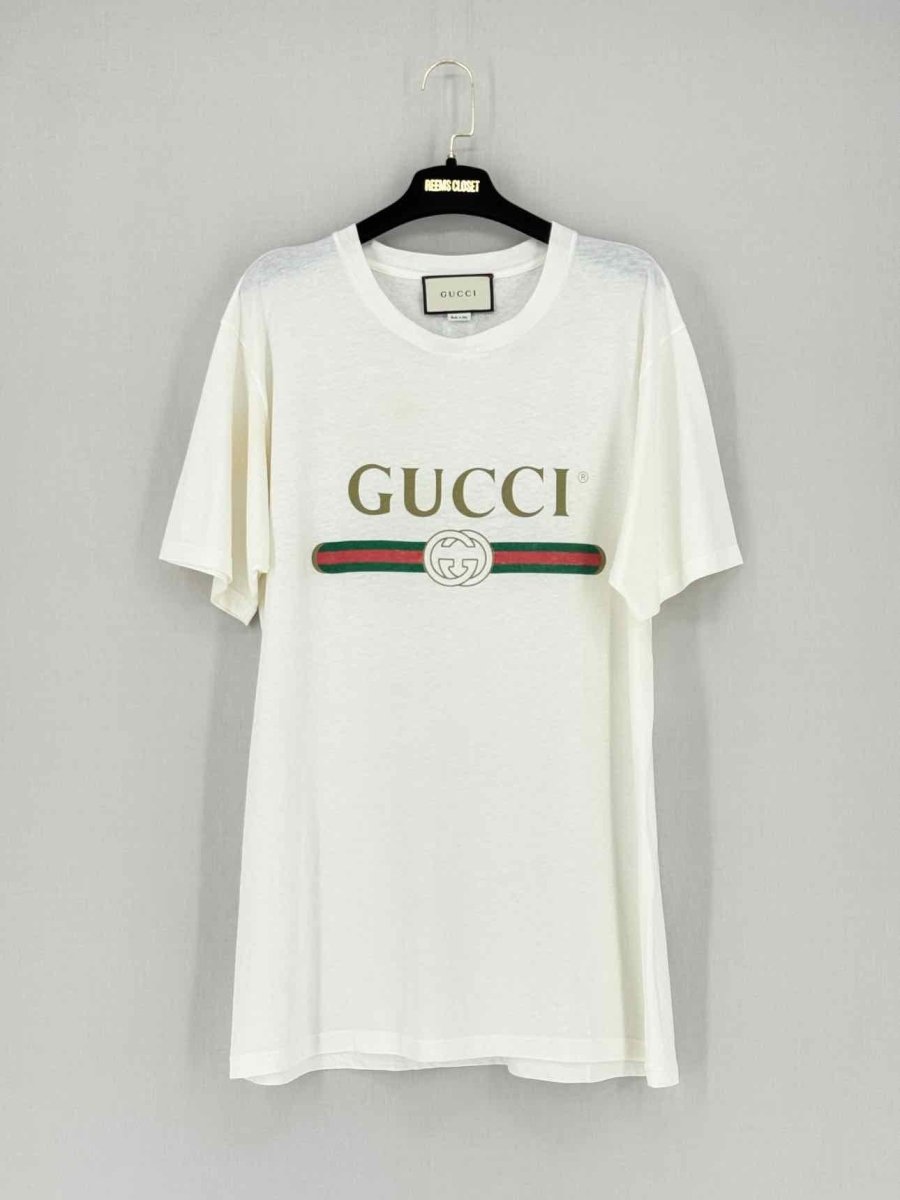 GUCCI White Logo Print Size Small Top